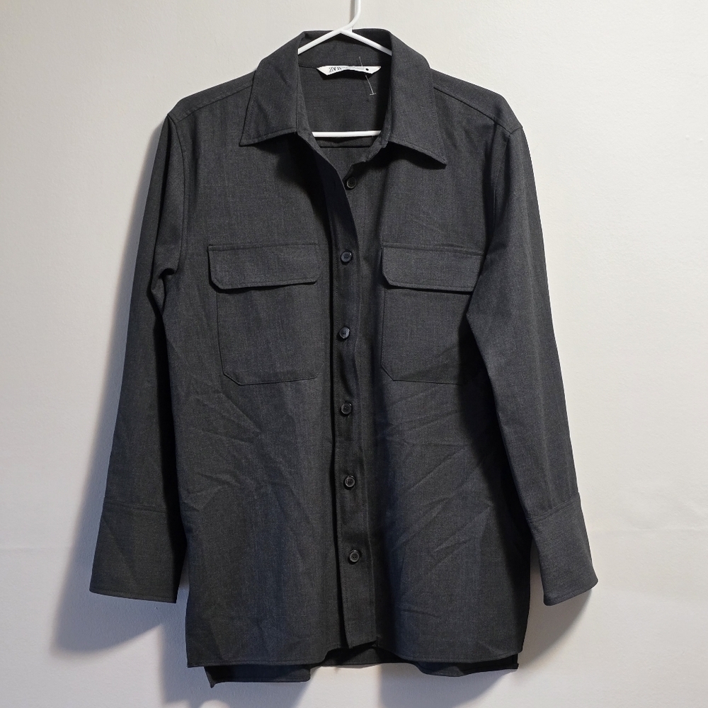 Zara Button-Up Long Sleeves Color Dark grey Size Small